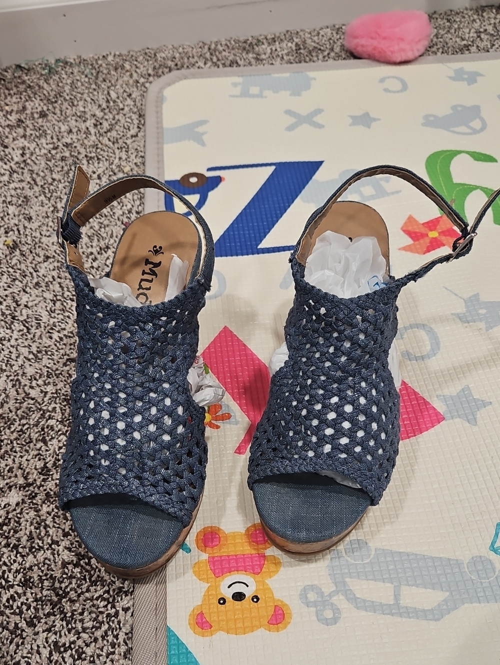 Mudd Navy Blue Woven Peep-Toe Wedge Sandals